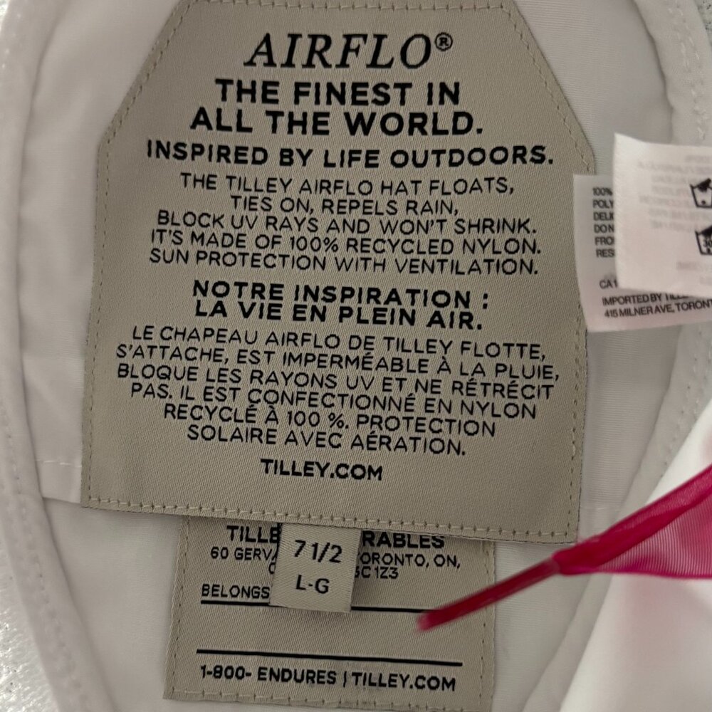 Tilley Endurables Airflo White Sun Hat Pink Ribbon L/G 7 1/2 - Picture 3 of 8